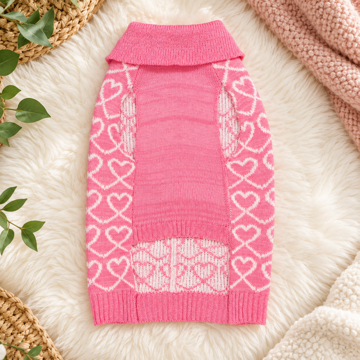 Pink Heart Knit Pet Sweater