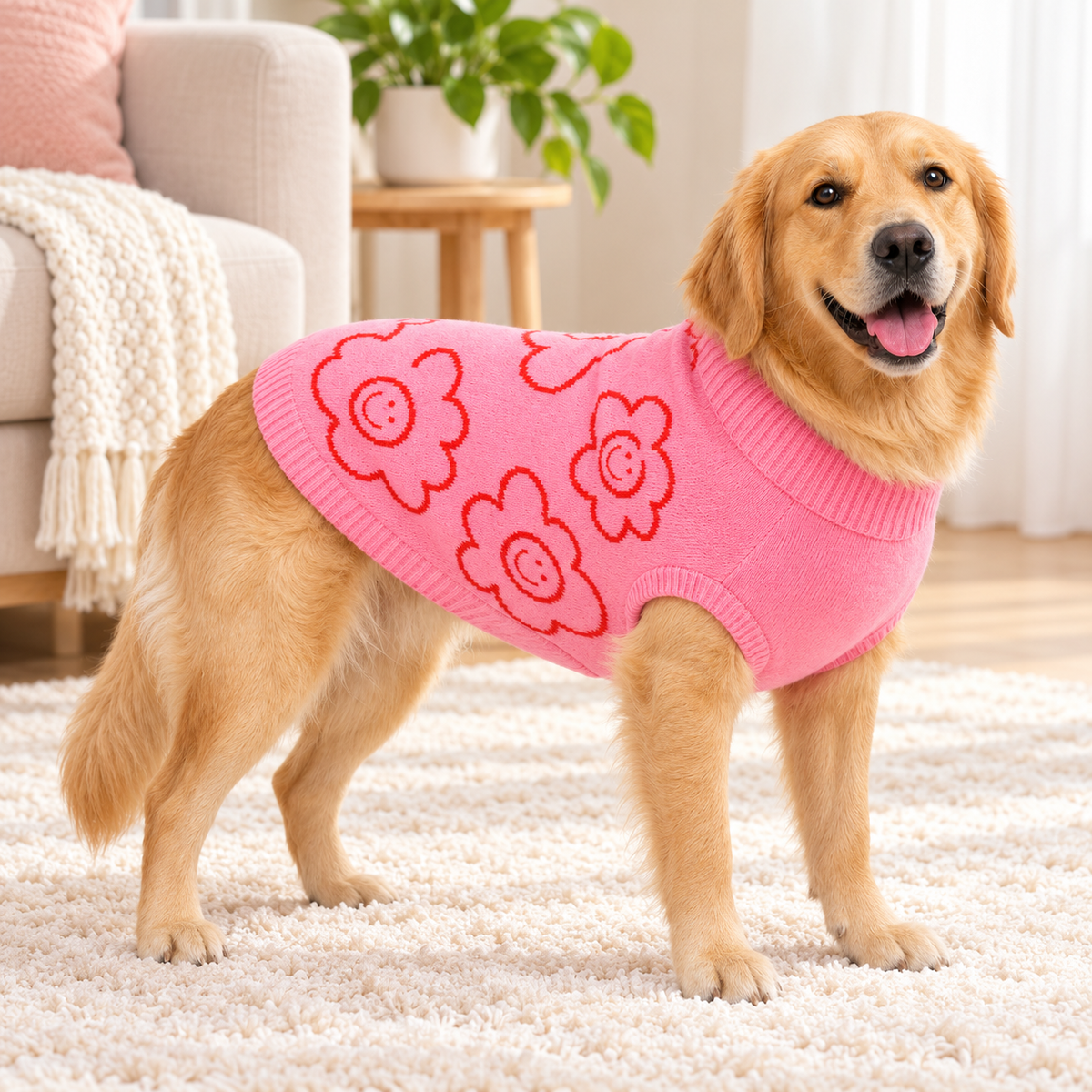 Pink Daisy Turtleneck Dog Sweater