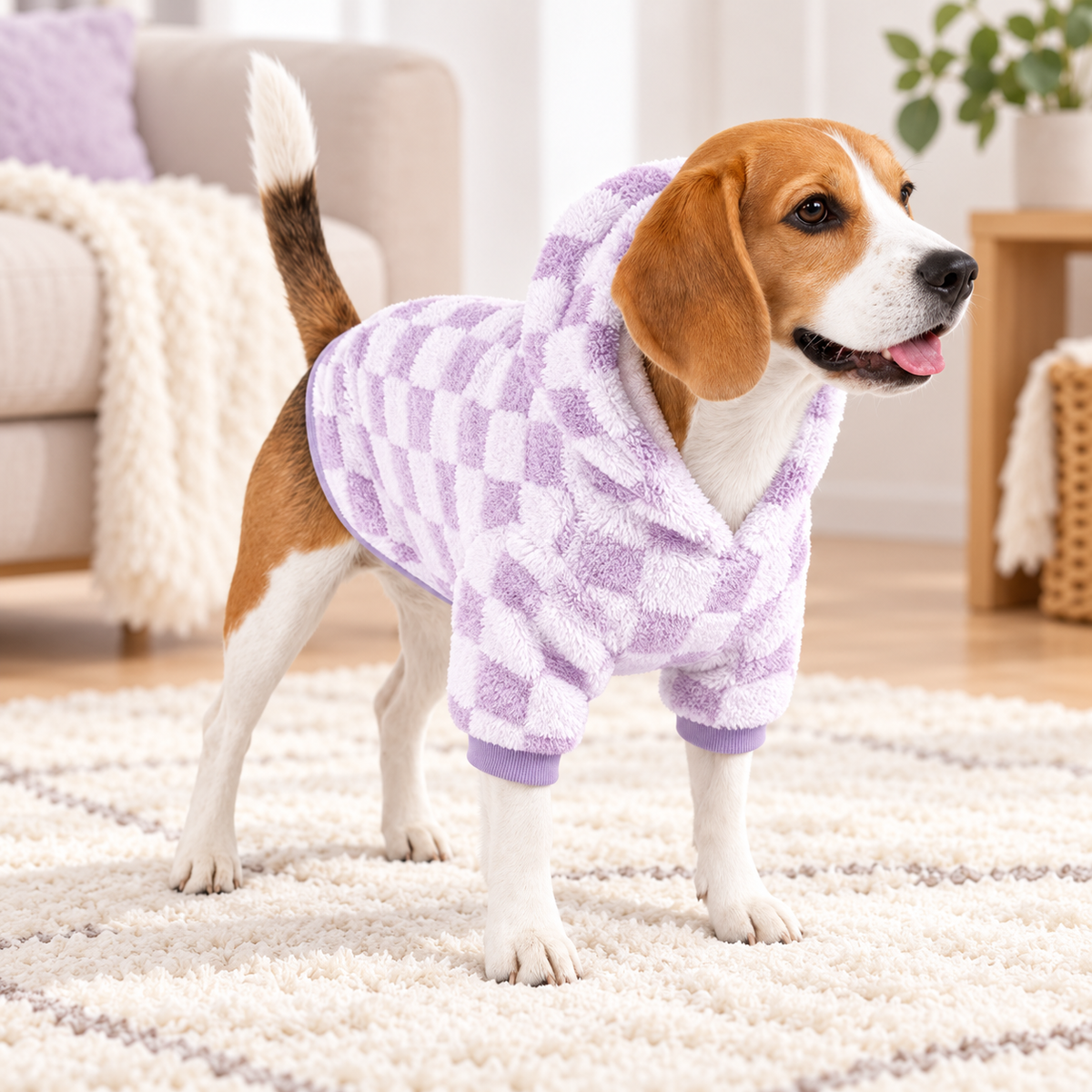 Purple Checkerboard Sherpa Dog Hoodie