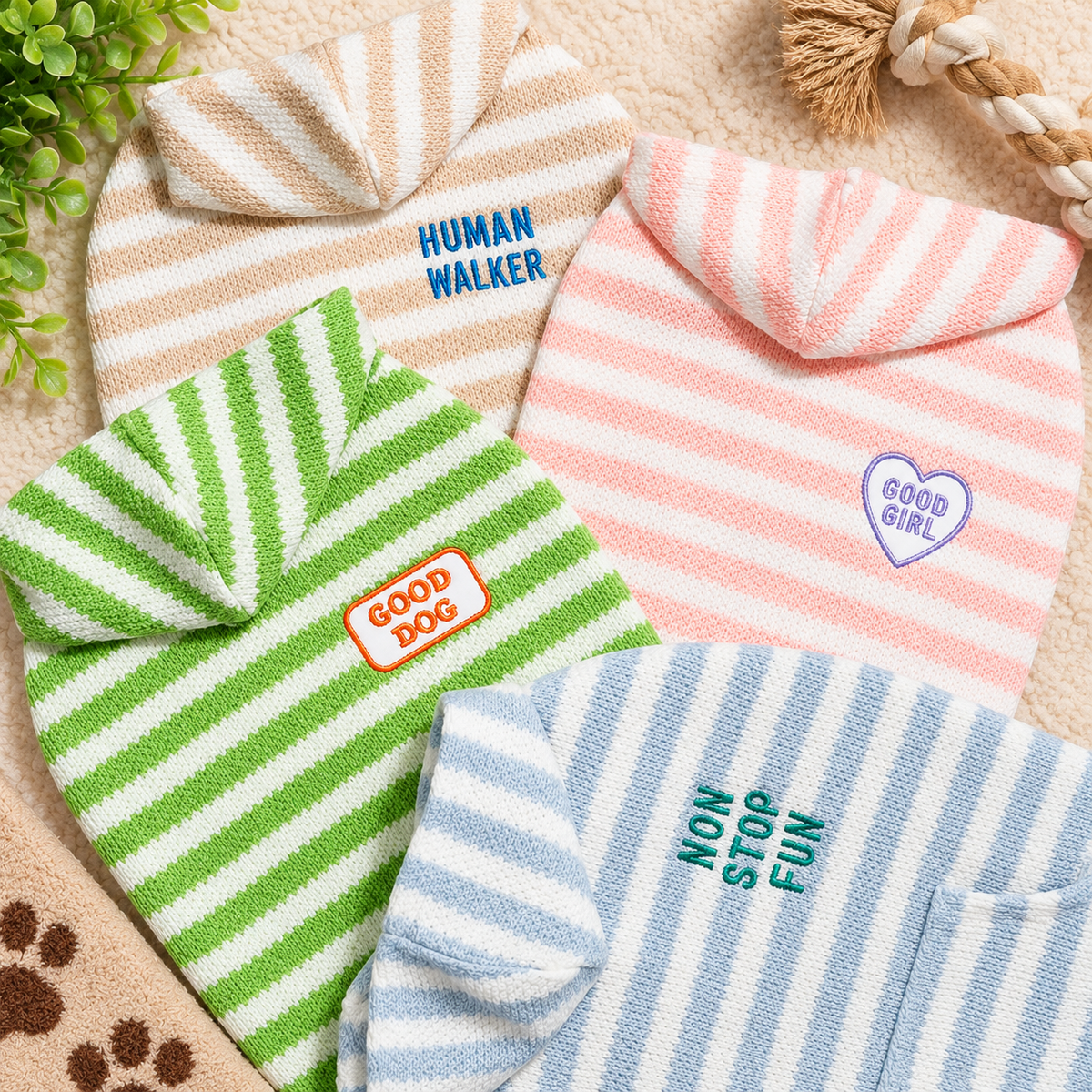 Green Striped Good Dog Hoodie