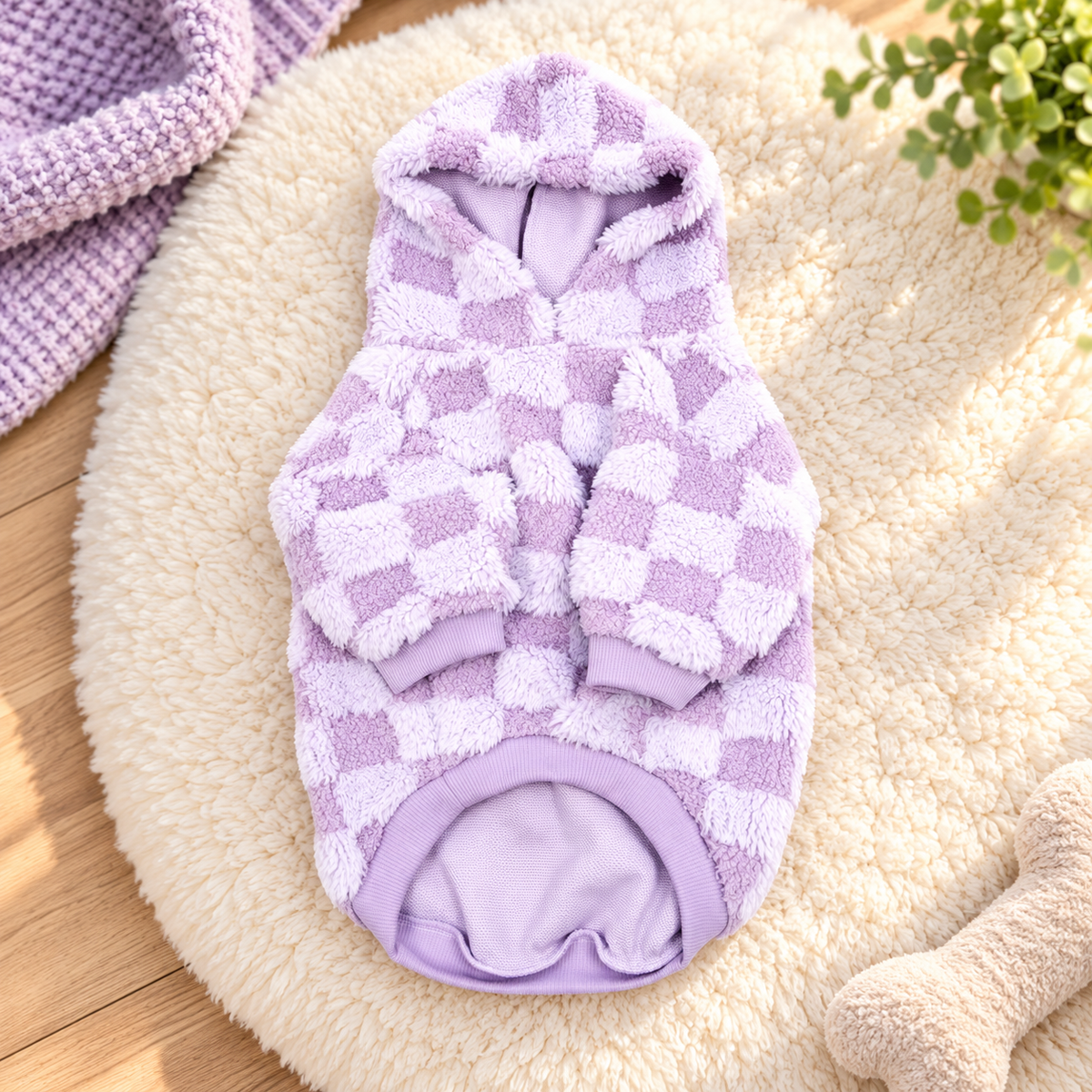 Purple Checkerboard Sherpa Dog Hoodie