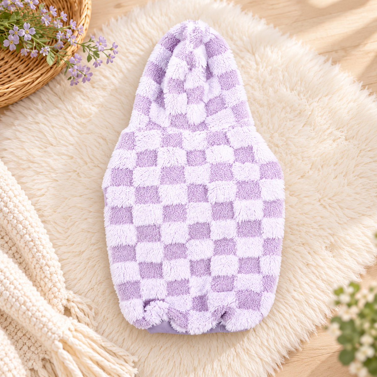 Purple Checkerboard Sherpa Dog Hoodie