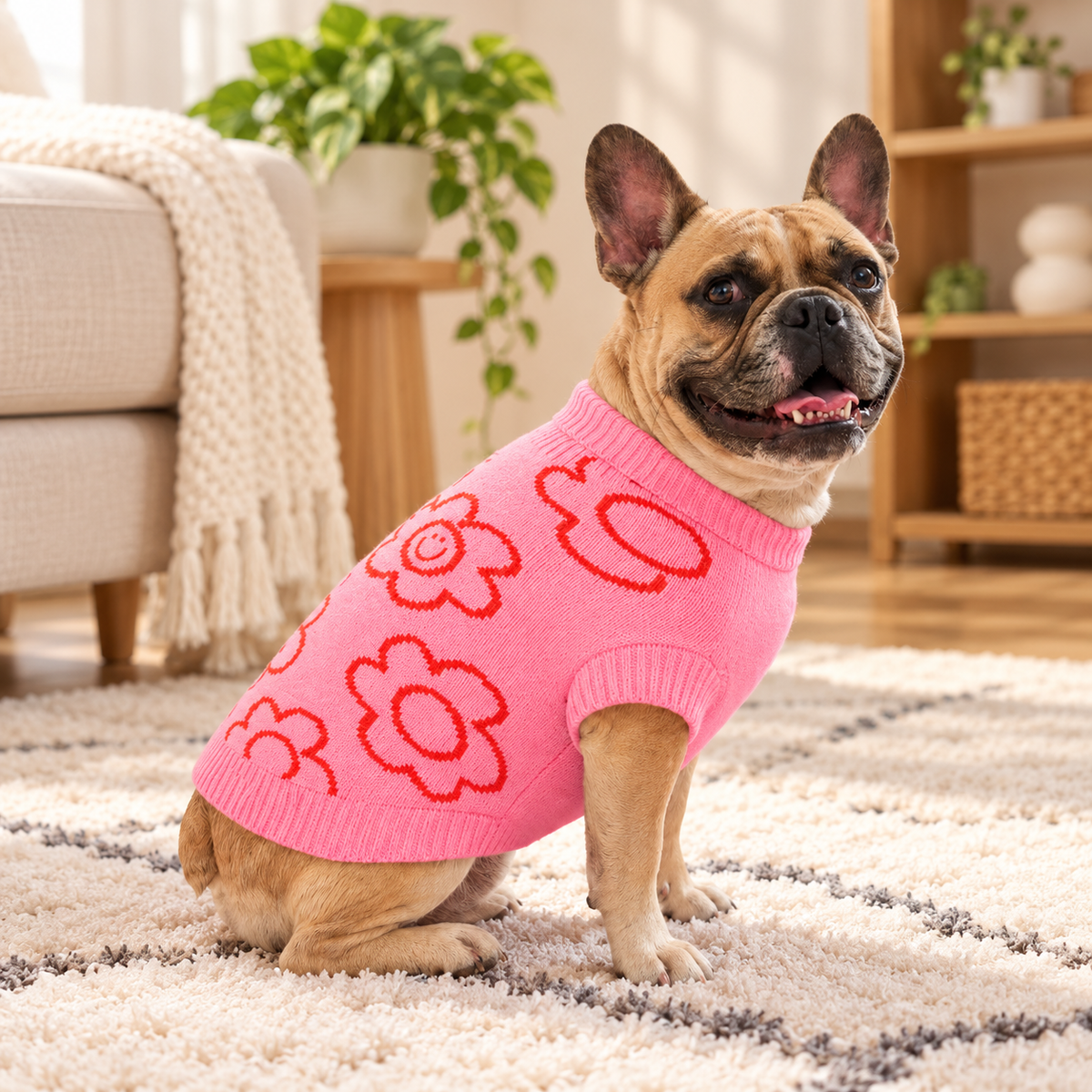 Pink Daisy Turtleneck Dog Sweater