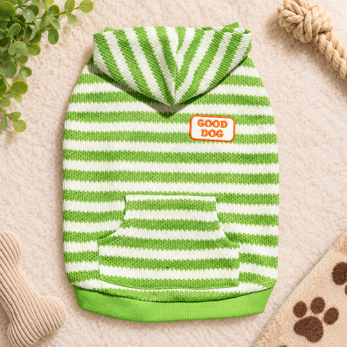 Green Striped Good Dog Hoodie