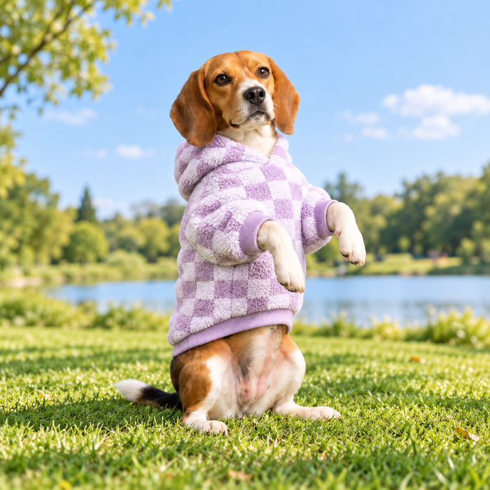 Purple Checkerboard Sherpa Dog Hoodie