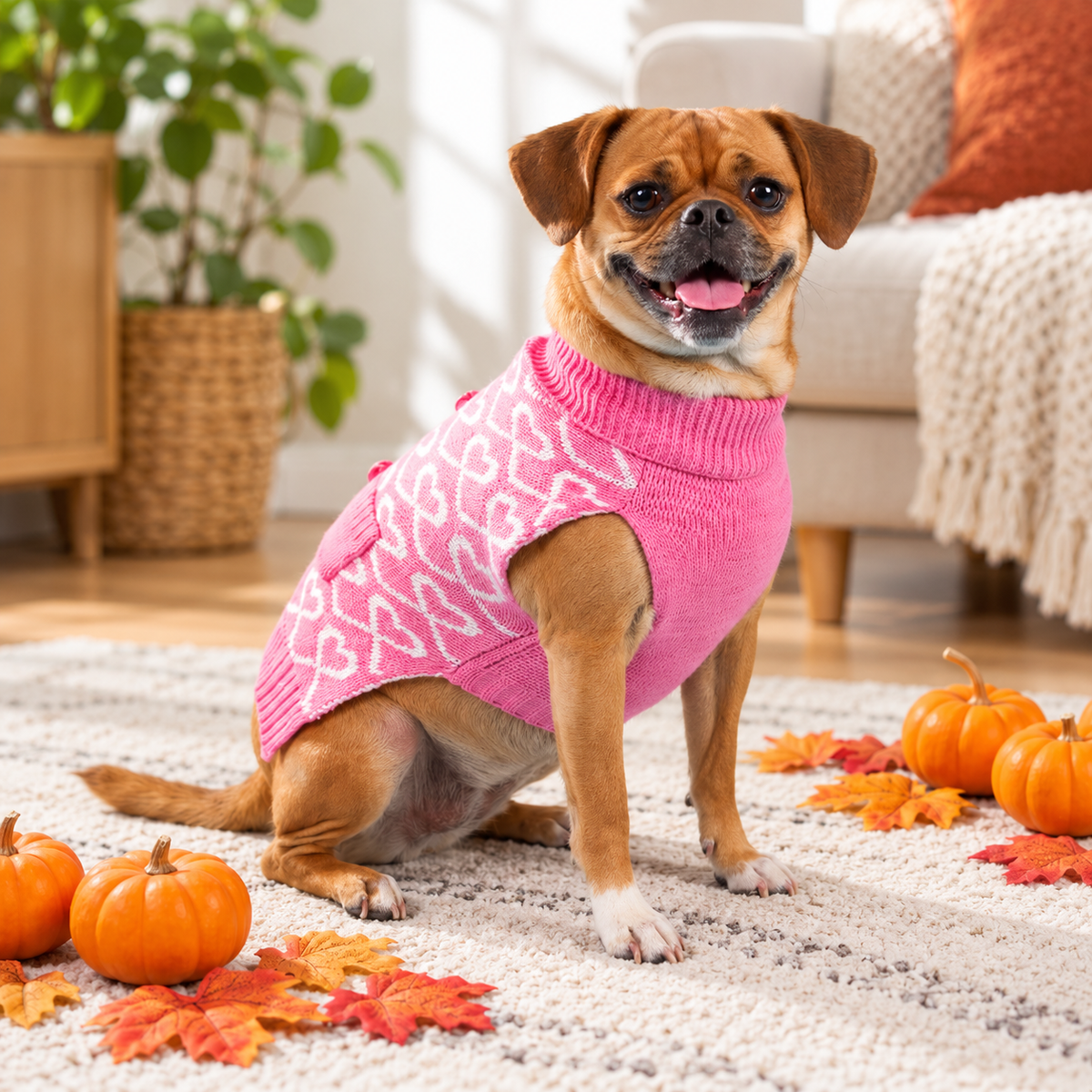 Pink Heart Knit Pet Sweater