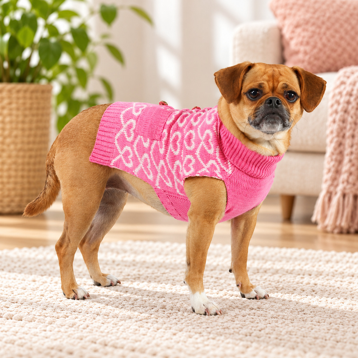 Pink Heart Knit Pet Sweater