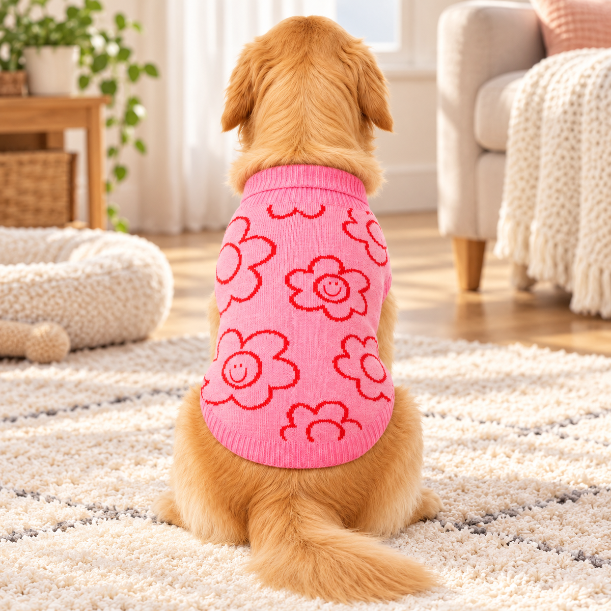 Pink Daisy Turtleneck Dog Sweater