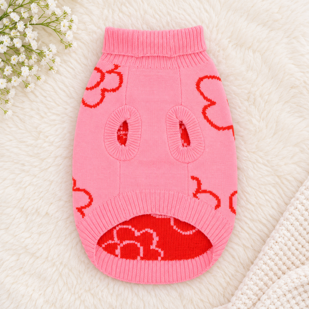 Pink Daisy Turtleneck Dog Sweater