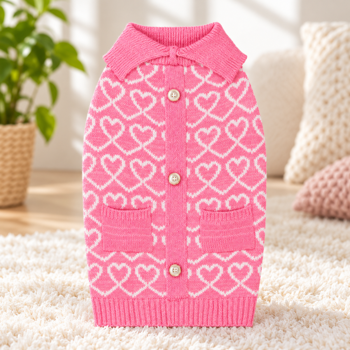 Pink Heart Knit Pet Sweater