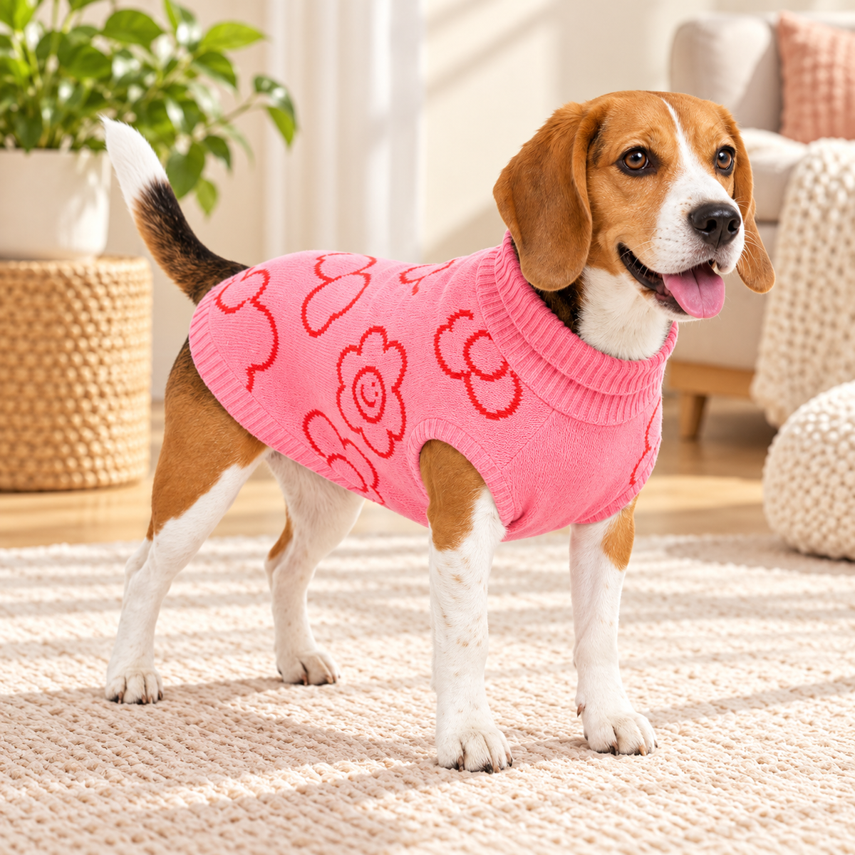 Pink Daisy Turtleneck Dog Sweater
