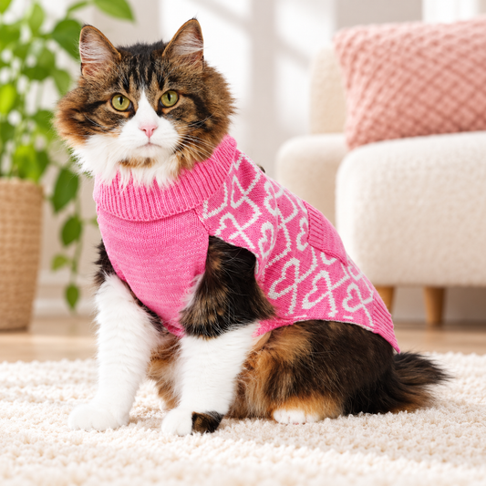 Pink Heart Knit Pet Sweater
