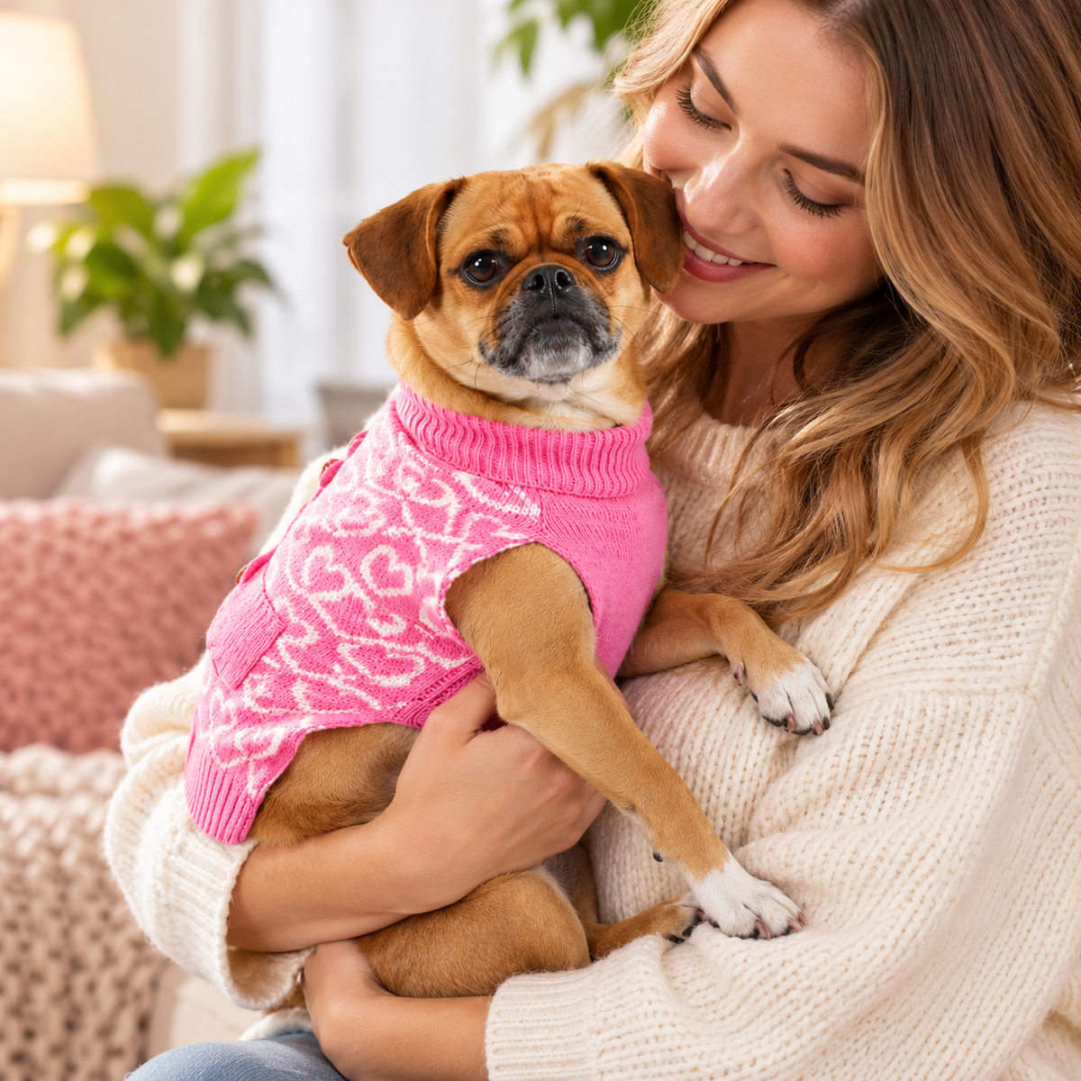 Pink Heart Knit Pet Sweater