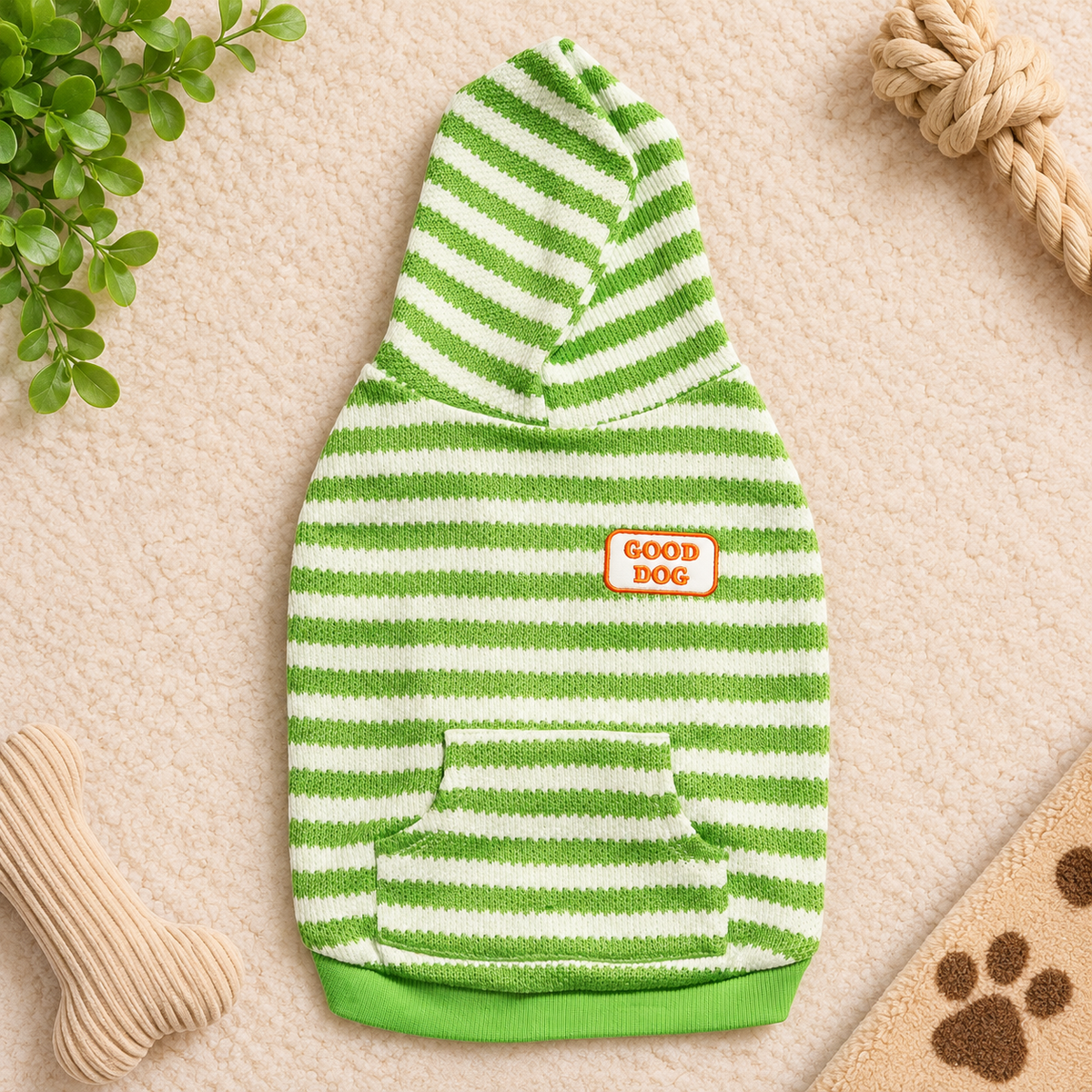 Green Striped Good Dog Hoodie