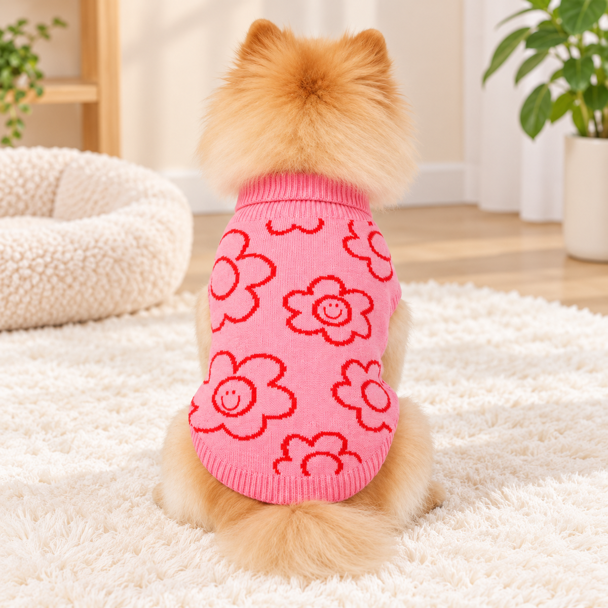 Pink Daisy Turtleneck Dog Sweater